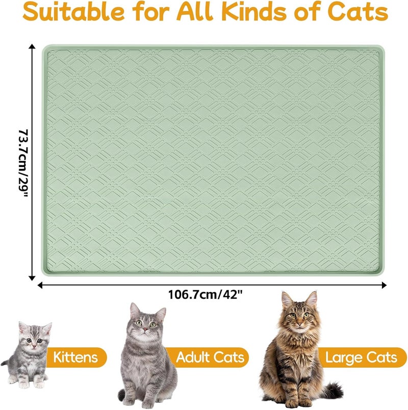 Lanstics Cat Food Mat, 42" x 29" Large Silicone Mat Cat Feeding Mat with Raised Edge Non-Slip Pet Feeding Mat for Food and Water Bowl, Easy to Clean, Floor Protection (Light Green) - Image 2